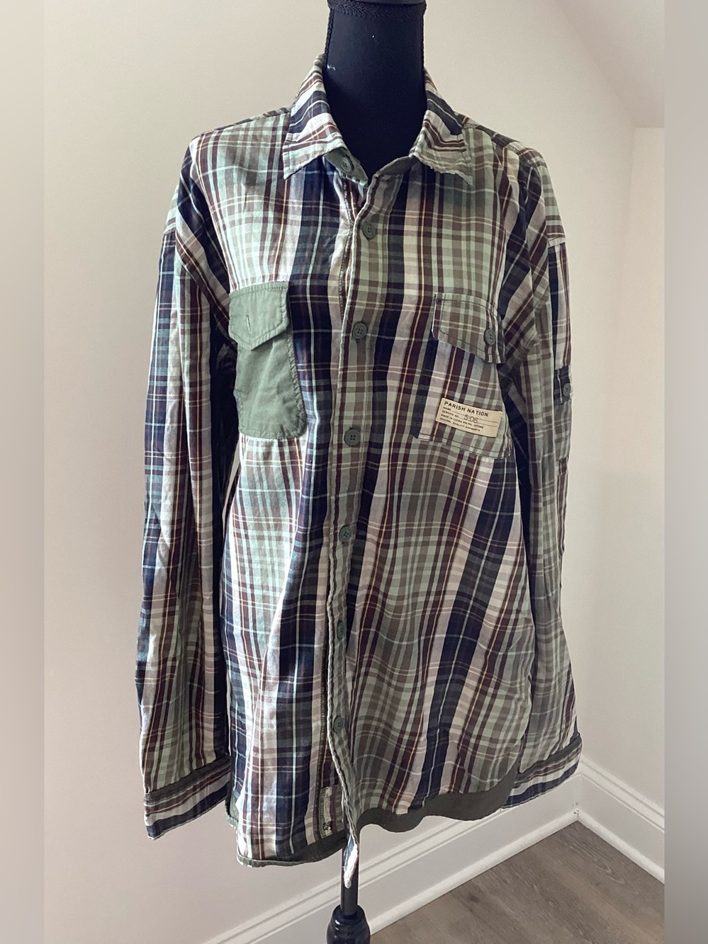 Parish Nation Plaid Utility Shirt Jacket Size 3XL Grunge Military Shacket